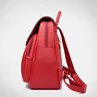 Leather Backpack For Women Short Travel Simple Solid Color Daypack