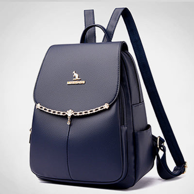 Leather Backpack For Women Short Travel Simple Solid Color Daypack