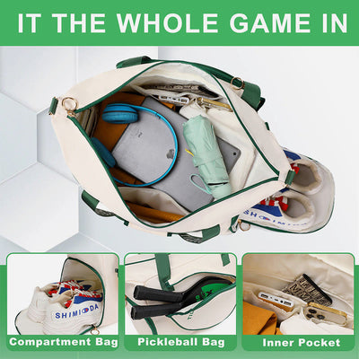 Large Capacity Pickleball Racket Tote Shoulder Bag with Shoe Compartment