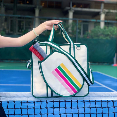 Stylish Stripe Pickleball Tote Bag with Adjustable Strap for Crossbody Handbag