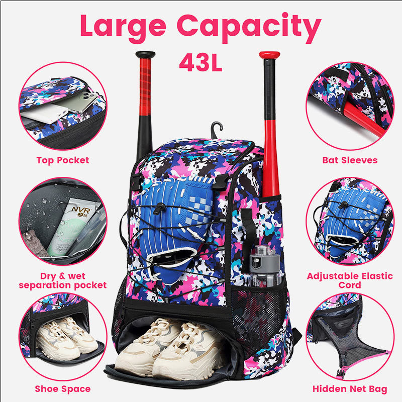 Baseball Backpack Equipment Bag Softball Bat Bag with Shoe Compartment
