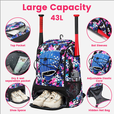 Baseball Backpack Equipment Bag Softball Bat Bag with Shoe Compartment
