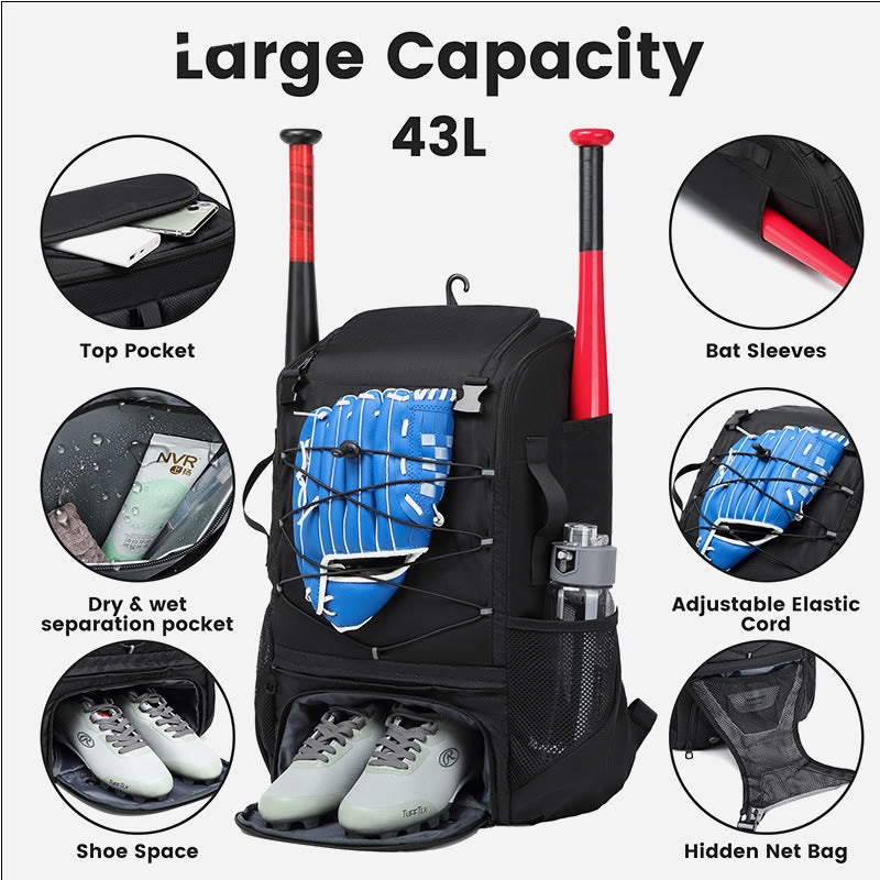 Baseball Backpack Equipment Bag Softball Bat Bag with Shoe Compartment