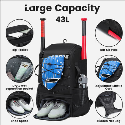 Baseball Backpack Equipment Bag Softball Bat Bag with Shoe Compartment