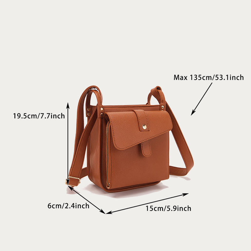 Vintage Multi-Pocket Soft Pebbled Vegan Leather Small Crossbody Bag