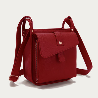 Vintage Multi-Pocket Soft Pebbled Vegan Leather Small Crossbody Bag