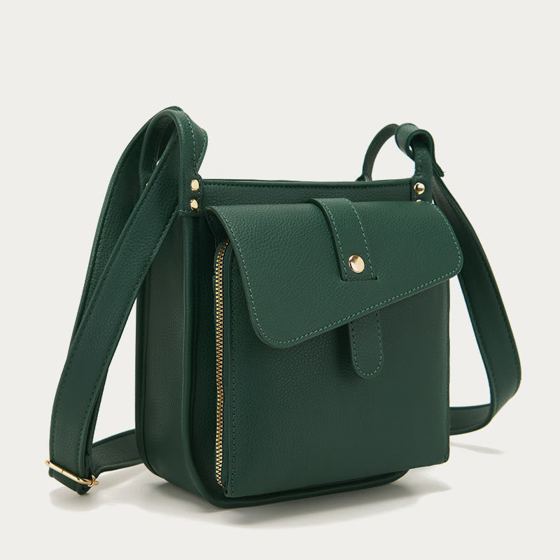 Vintage Multi-Pocket Soft Pebbled Vegan Leather Small Crossbody Bag