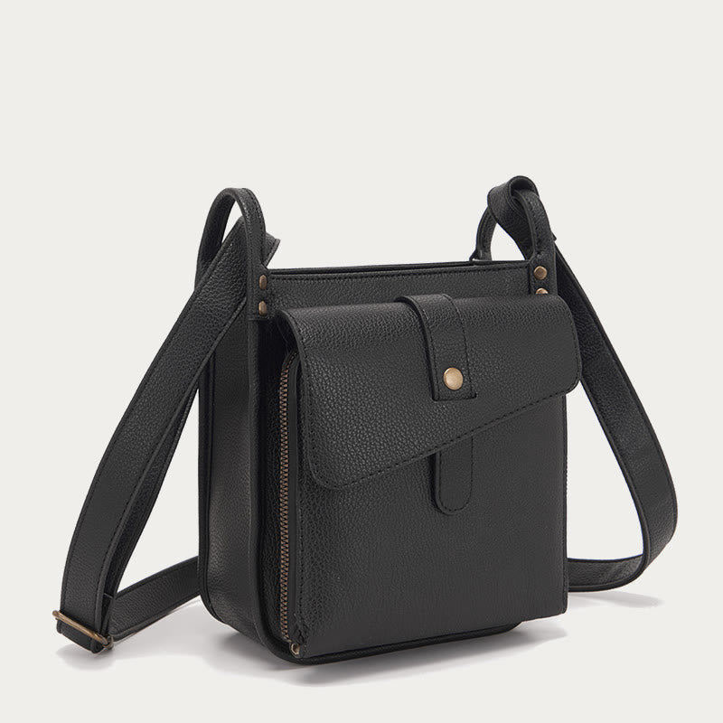 Vintage Multi-Pocket Soft Pebbled Vegan Leather Small Crossbody Bag