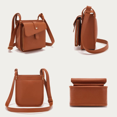 Vintage Multi-Pocket Soft Pebbled Vegan Leather Small Crossbody Bag