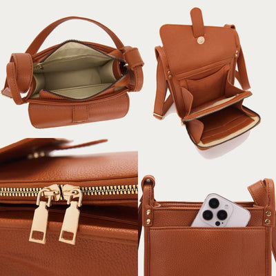 Vintage Multi-Pocket Soft Pebbled Vegan Leather Small Crossbody Bag