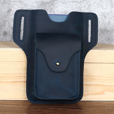 Real Leather Phone Holster 6.5" Phone Belt Pouch Waist Bag with Belt Loop