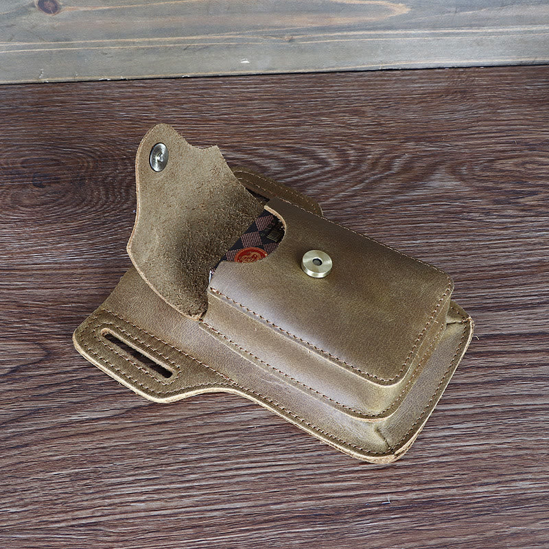 Real Leather Phone Holster 6.5" Phone Belt Pouch Waist Bag with Belt Loop