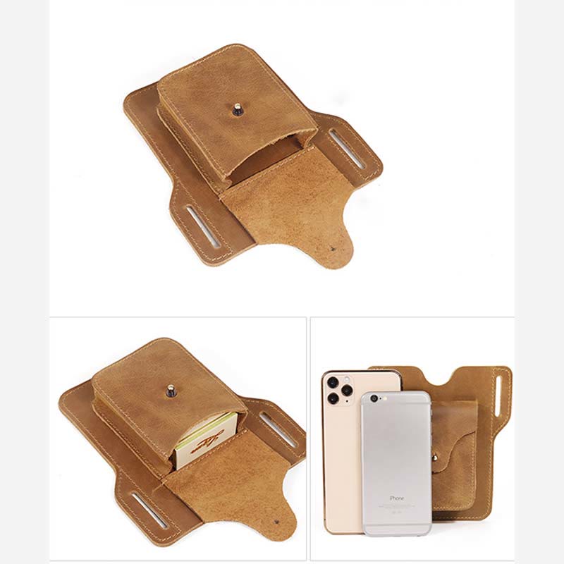 Real Leather Phone Holster 6.5" Phone Belt Pouch Waist Bag with Belt Loop