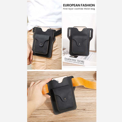 Real Leather Phone Holster 6.5" Phone Belt Pouch Waist Bag with Belt Loop