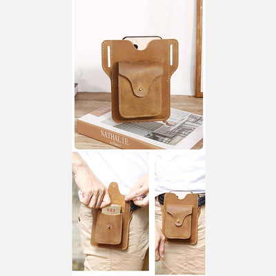Real Leather Phone Holster 6.5" Phone Belt Pouch Waist Bag with Belt Loop