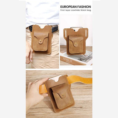 Real Leather Phone Holster 6.5" Phone Belt Pouch Waist Bag with Belt Loop