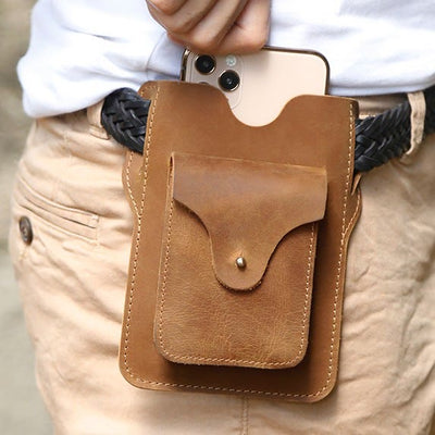 Real Leather Phone Holster 6.5" Phone Belt Pouch Waist Bag with Belt Loop
