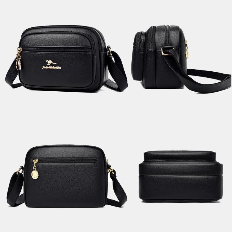 Double Compartment Purse Women Minimalist Soft Leather Cross Body Bag