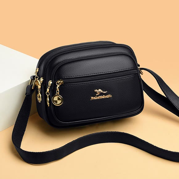 Double Compartment Purse Women Minimalist Soft Leather Cross Body Bag