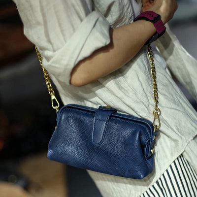 Horizontal Plain Color Leather Purse For Women Delicate Crossbody Bag