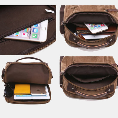 Small Durable Canvas Messenger Bag for Men Multi-Pocket Waterproof Purse