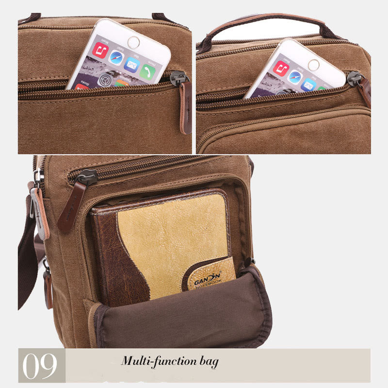 Small Durable Canvas Messenger Bag for Men Multi-Pocket Waterproof Purse