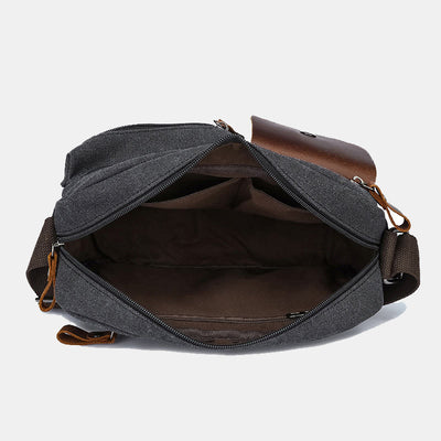 Multi-Pocket Canvas Messenger Bag Crossbody Shoulder Bag for Men