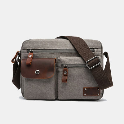 Multi-Pocket Canvas Messenger Bag Crossbody Shoulder Bag for Men