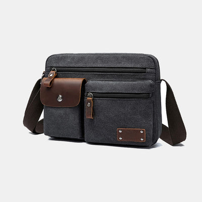 Multi-Pocket Canvas Messenger Bag Crossbody Shoulder Bag for Men