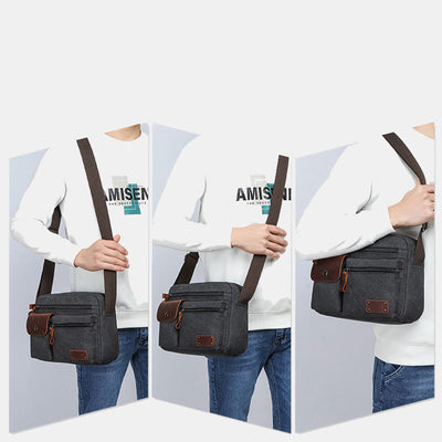 Multi-Pocket Canvas Messenger Bag Crossbody Shoulder Bag for Men