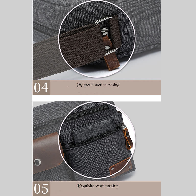 Multi-Pocket Canvas Messenger Bag Crossbody Shoulder Bag for Men