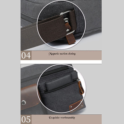 Multi-Pocket Canvas Messenger Bag Crossbody Shoulder Bag for Men