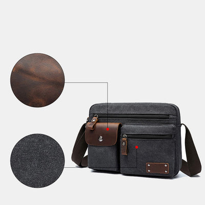 Multi-Pocket Canvas Messenger Bag Crossbody Shoulder Bag for Men