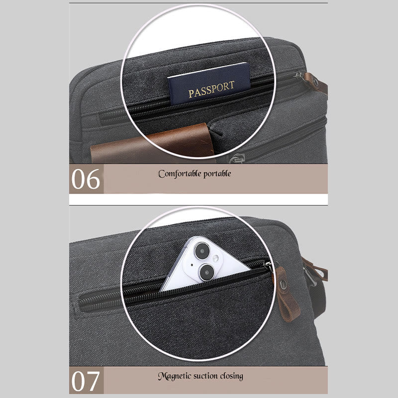 Multi-Pocket Canvas Messenger Bag Crossbody Shoulder Bag for Men
