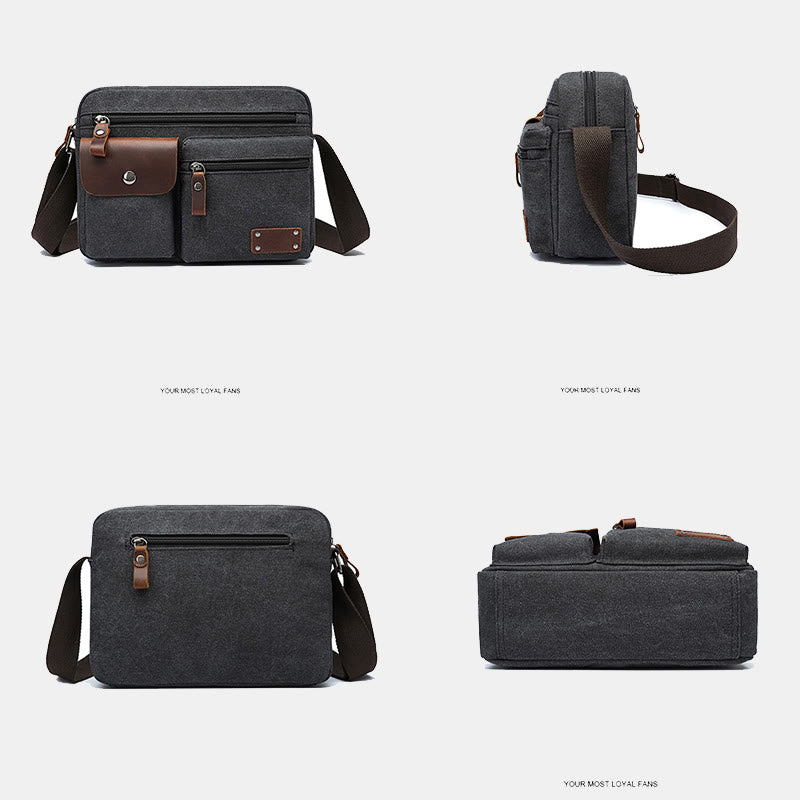 Multi-Pocket Canvas Messenger Bag Crossbody Shoulder Bag for Men