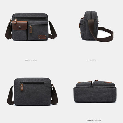 Multi-Pocket Canvas Messenger Bag Crossbody Shoulder Bag for Men
