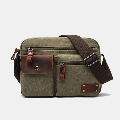 Multi-Pocket Canvas Messenger Bag Crossbody Shoulder Bag for Men