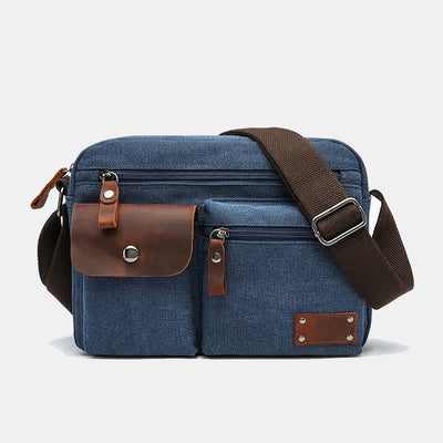 Multi-Pocket Canvas Messenger Bag Crossbody Shoulder Bag for Men