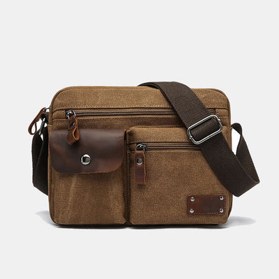Multi-Pocket Canvas Messenger Bag Crossbody Shoulder Bag for Men