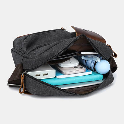 Multi-Pocket Canvas Messenger Bag Crossbody Shoulder Bag for Men