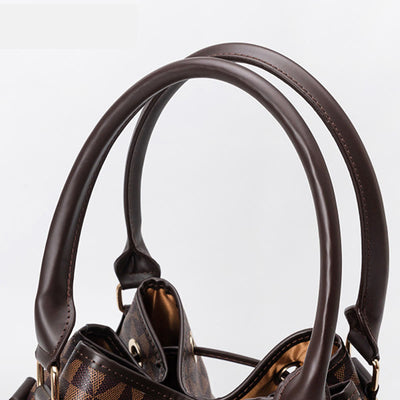 Large Capacity Geometry Print Vegan Leather Drawstring Tote Bucket Purse