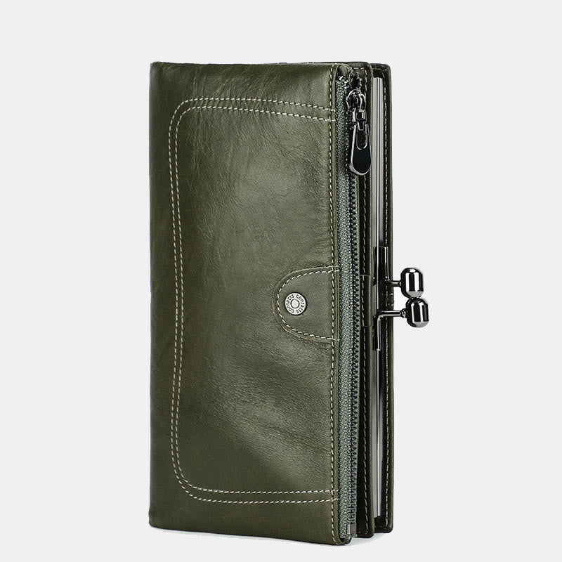 Large Capacity RFID Blocking Leather Womens Wallet Card Holder