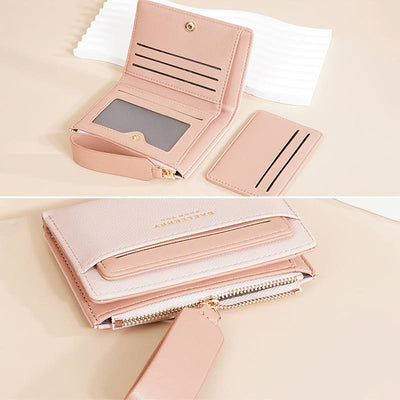 Faux Leather Bifold Compact Wallet for Women with Extra Card Holder