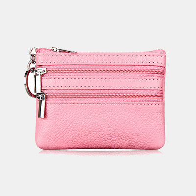 Genuine Leather Mini Zip Coin Purse Wallet with Multi-Color Options