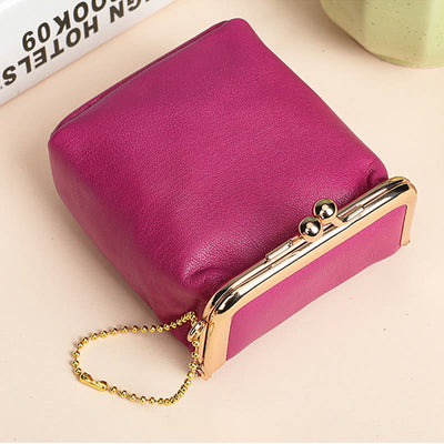 Genuine Leather Kiss-Locked Coin Purse Mini Storage Bag