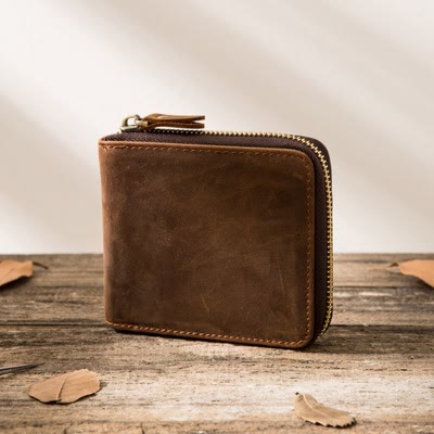 Bifold Genuine Leather Zipper Wallet Gentle Purse For Men Women