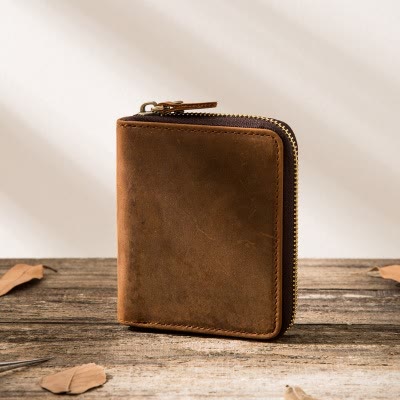 Bifold Genuine Leather Zipper Wallet Gentle Purse For Men Women
