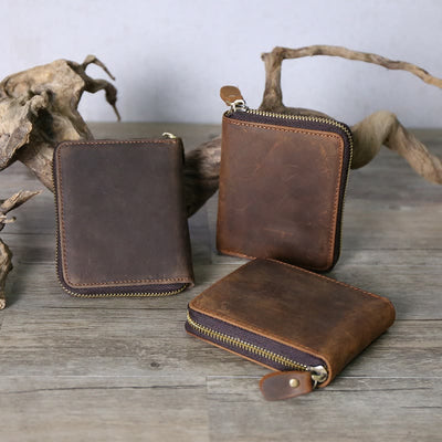 Bifold Genuine Leather Zipper Wallet Gentle Purse For Men Women