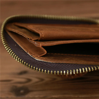 Bifold Genuine Leather Zipper Wallet Gentle Purse For Men Women