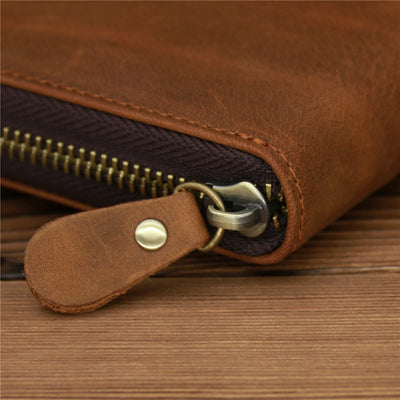 Bifold Genuine Leather Zipper Wallet Gentle Purse For Men Women
